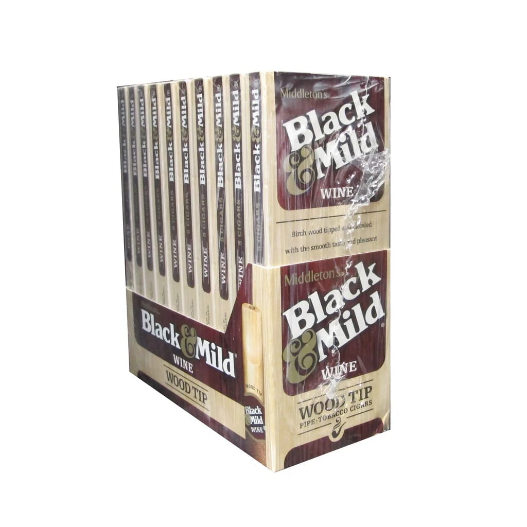 Black & Mild Wine Wood Tip (10 Packs of 5 - Total 50)