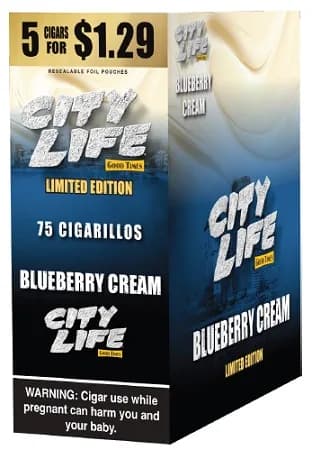 City Life Cigarillos 5 for $1.29 Blueberry Cream 15 Packs of 5