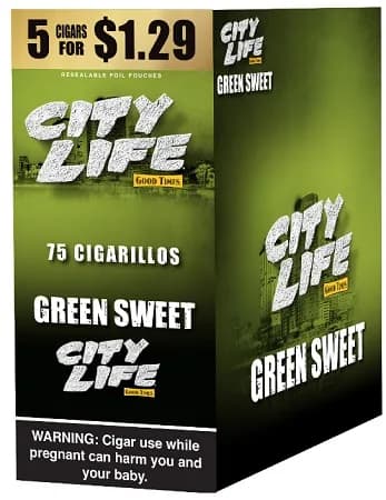 City Life Cigarillos 5 for $1.29 Green Sweet 15 Packs of 5