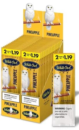 White Owl Cigarillos 1.19 Pre Priced 30 Packs of 2 Cigars Pineapple